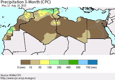 North Africa Precipitation 3-Month (CPC) Thematic Map For 5/11/2023 - 8/10/2023