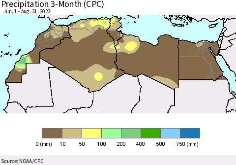 North Africa Precipitation 3-Month (CPC) Thematic Map For 6/1/2023 - 8/31/2023