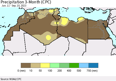 North Africa Precipitation 3-Month (CPC) Thematic Map For 6/11/2023 - 9/10/2023