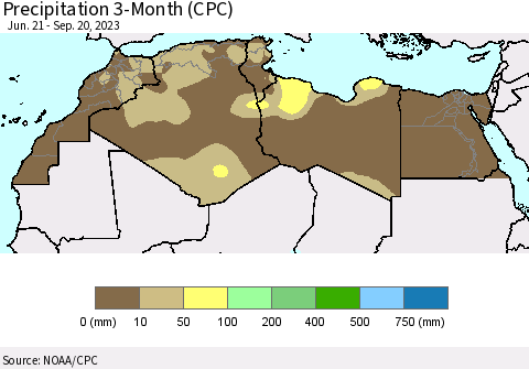 North Africa Precipitation 3-Month (CPC) Thematic Map For 6/21/2023 - 9/20/2023