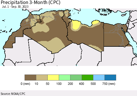 North Africa Precipitation 3-Month (CPC) Thematic Map For 7/1/2023 - 9/30/2023
