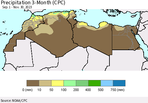 North Africa Precipitation 3-Month (CPC) Thematic Map For 9/1/2023 - 11/30/2023