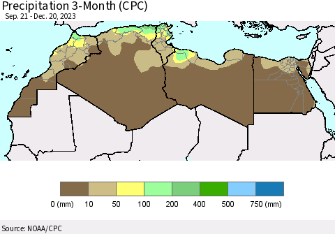 North Africa Precipitation 3-Month (CPC) Thematic Map For 9/21/2023 - 12/20/2023