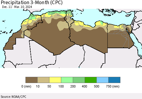 North Africa Precipitation 3-Month (CPC) Thematic Map For 12/11/2023 - 3/10/2024