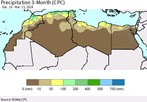 North Africa Precipitation 3-Month (CPC) Thematic Map For 12/16/2023 - 3/15/2024