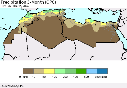 North Africa Precipitation 3-Month (CPC) Thematic Map For 12/26/2023 - 3/25/2024