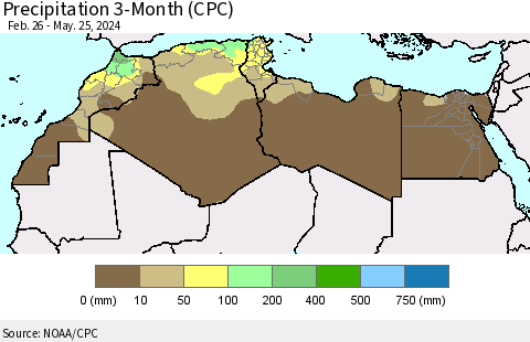 North Africa Precipitation 3-Month (CPC) Thematic Map For 2/26/2024 - 5/25/2024