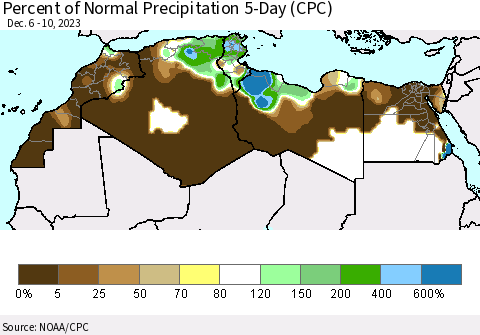 North Africa Percent of Normal Precipitation 5-Day (CPC) Thematic Map For 12/6/2023 - 12/10/2023