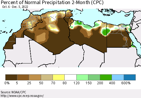 North Africa Percent of Normal Precipitation 2-Month (CPC) Thematic Map For 10/6/2022 - 12/5/2022