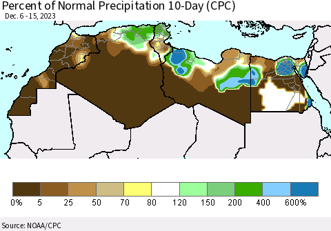North Africa Percent of Normal Precipitation 10-Day (CPC) Thematic Map For 12/6/2023 - 12/15/2023