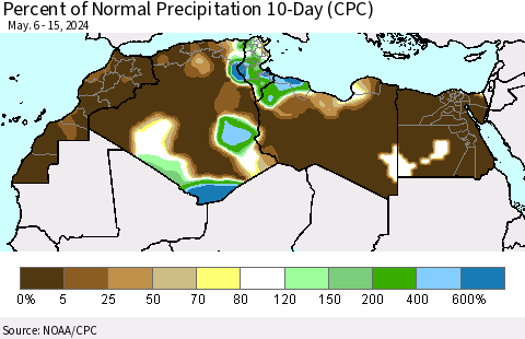 North Africa Percent of Normal Precipitation 10-Day (CPC) Thematic Map For 5/6/2024 - 5/15/2024