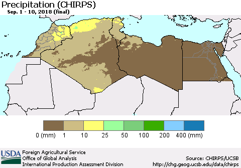 North Africa Precipitation (CHIRPS) Thematic Map For 9/1/2018 - 9/10/2018