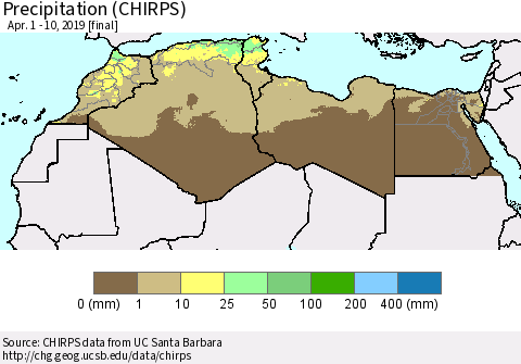 North Africa Precipitation (CHIRPS) Thematic Map For 4/1/2019 - 4/10/2019