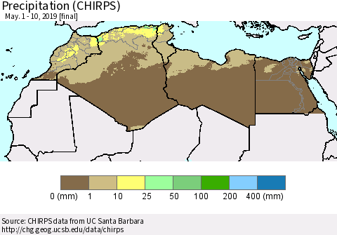 North Africa Precipitation (CHIRPS) Thematic Map For 5/1/2019 - 5/10/2019
