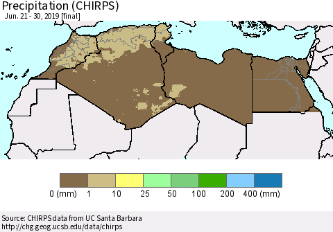 North Africa Precipitation (CHIRPS) Thematic Map For 6/21/2019 - 6/30/2019