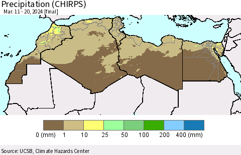 North Africa Precipitation (CHIRPS) Thematic Map For 3/11/2024 - 3/20/2024