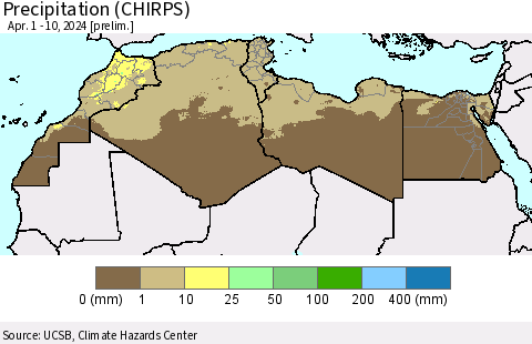North Africa Precipitation (CHIRPS) Thematic Map For 4/1/2024 - 4/10/2024