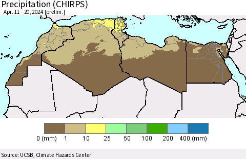 North Africa Precipitation (CHIRPS) Thematic Map For 4/11/2024 - 4/20/2024