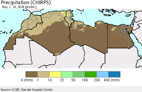 North Africa Precipitation (CHIRPS) Thematic Map For 5/1/2024 - 5/10/2024