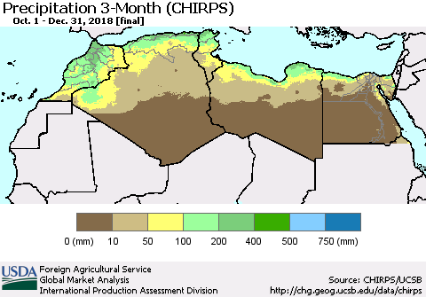 North Africa Precipitation 3-Month (CHIRPS) Thematic Map For 10/1/2018 - 12/31/2018