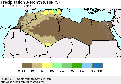 North Africa Precipitation 3-Month (CHIRPS) Thematic Map For 7/1/2019 - 9/30/2019