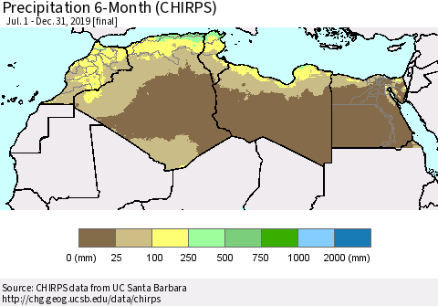 North Africa Precipitation 6-Month (CHIRPS) Thematic Map For 7/1/2019 - 12/31/2019