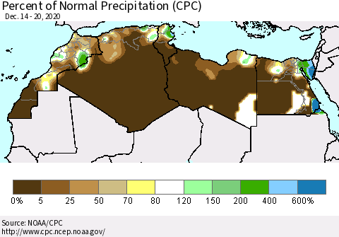 North Africa Percent of Normal Precipitation (CPC) Thematic Map For 12/14/2020 - 12/20/2020