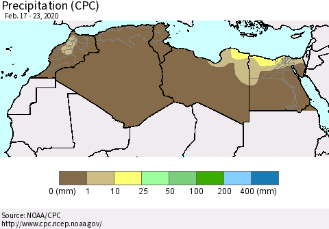 North Africa Precipitation (CPC) Thematic Map For 2/17/2020 - 2/23/2020