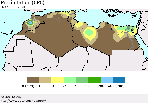 North Africa Precipitation (CPC) Thematic Map For 3/9/2020 - 3/15/2020