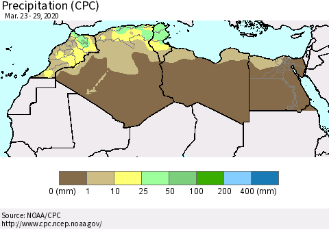 North Africa Precipitation (CPC) Thematic Map For 3/23/2020 - 3/29/2020
