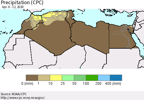 North Africa Precipitation (CPC) Thematic Map For 4/6/2020 - 4/12/2020