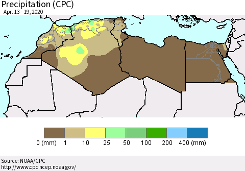 North Africa Precipitation (CPC) Thematic Map For 4/13/2020 - 4/19/2020