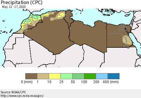 North Africa Precipitation (CPC) Thematic Map For 5/11/2020 - 5/17/2020