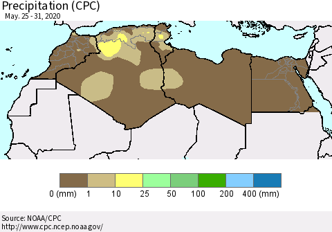 North Africa Precipitation (CPC) Thematic Map For 5/25/2020 - 5/31/2020