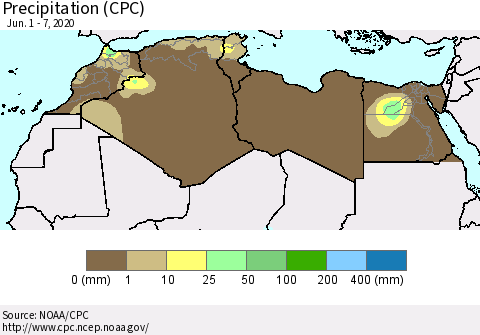 North Africa Precipitation (CPC) Thematic Map For 6/1/2020 - 6/7/2020