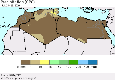 North Africa Precipitation (CPC) Thematic Map For 7/13/2020 - 7/19/2020