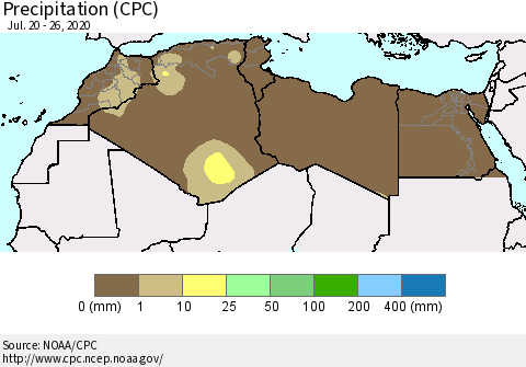 North Africa Precipitation (CPC) Thematic Map For 7/20/2020 - 7/26/2020