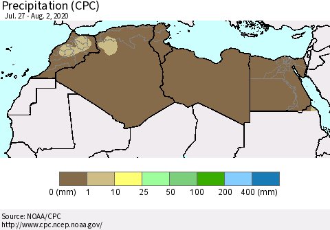 North Africa Precipitation (CPC) Thematic Map For 7/27/2020 - 8/2/2020