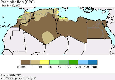 North Africa Precipitation (CPC) Thematic Map For 9/14/2020 - 9/20/2020