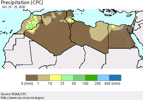 North Africa Precipitation (CPC) Thematic Map For 10/19/2020 - 10/25/2020