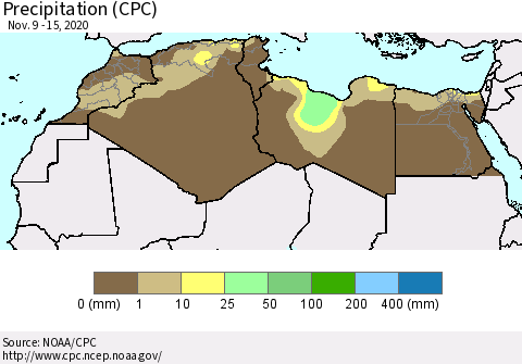 North Africa Precipitation (CPC) Thematic Map For 11/9/2020 - 11/15/2020