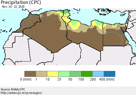 North Africa Precipitation (CPC) Thematic Map For 11/16/2020 - 11/22/2020