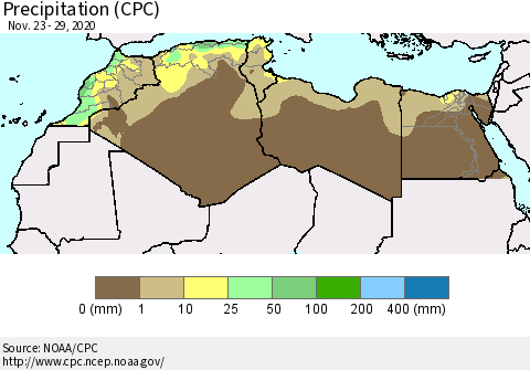 North Africa Precipitation (CPC) Thematic Map For 11/23/2020 - 11/29/2020