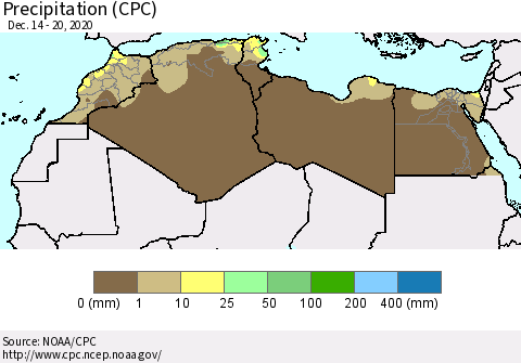 North Africa Precipitation (CPC) Thematic Map For 12/14/2020 - 12/20/2020