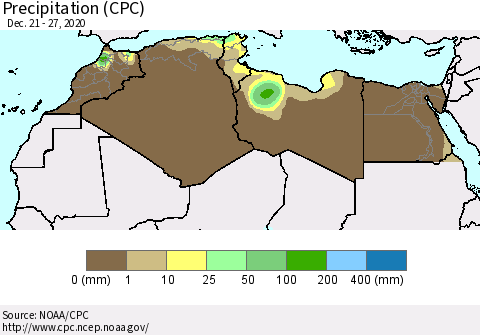 North Africa Precipitation (CPC) Thematic Map For 12/21/2020 - 12/27/2020