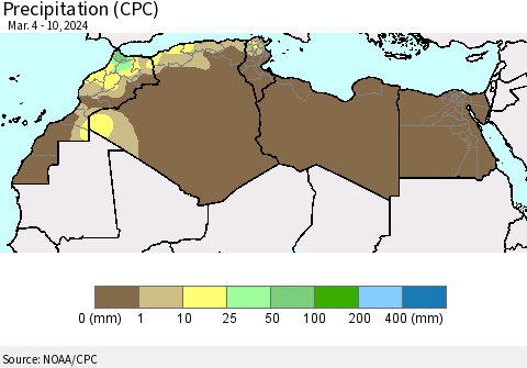 North Africa Precipitation (CPC) Thematic Map For 3/4/2024 - 3/10/2024