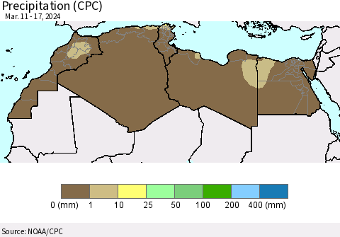 North Africa Precipitation (CPC) Thematic Map For 3/11/2024 - 3/17/2024