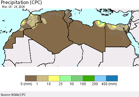 North Africa Precipitation (CPC) Thematic Map For 3/18/2024 - 3/24/2024
