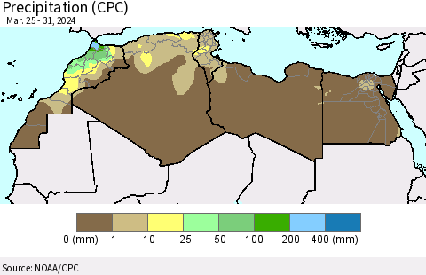 North Africa Precipitation (CPC) Thematic Map For 3/25/2024 - 3/31/2024
