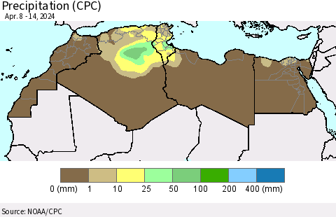 North Africa Precipitation (CPC) Thematic Map For 4/8/2024 - 4/14/2024